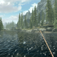 A khajiit fishes at a pond near Riverwood in Skyrim.